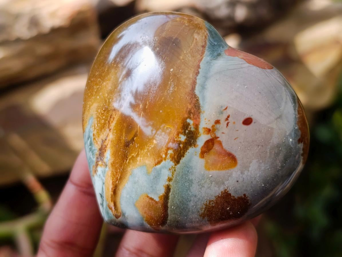 Polished Polychrome Jasper Hearts x 6 From NW Coast, Madagascar