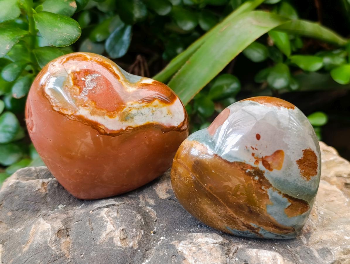 Polished Polychrome Jasper Hearts x 6 From NW Coast, Madagascar