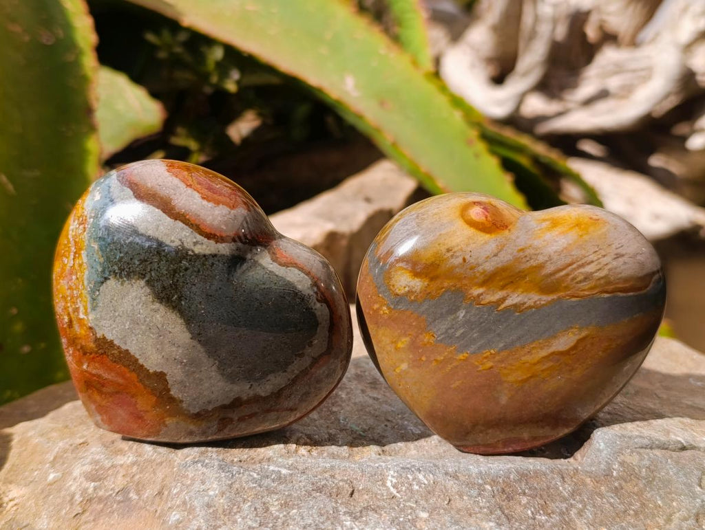 Polished Polychrome Jasper Hearts x 6 From NW Coast, Madagascar