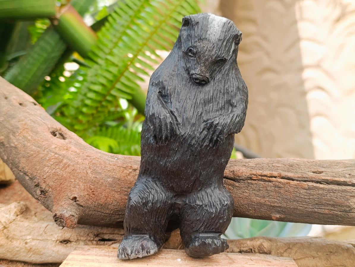 Hand Made Mixed Collie and Badger Carvings x 2 From Zimbabwe