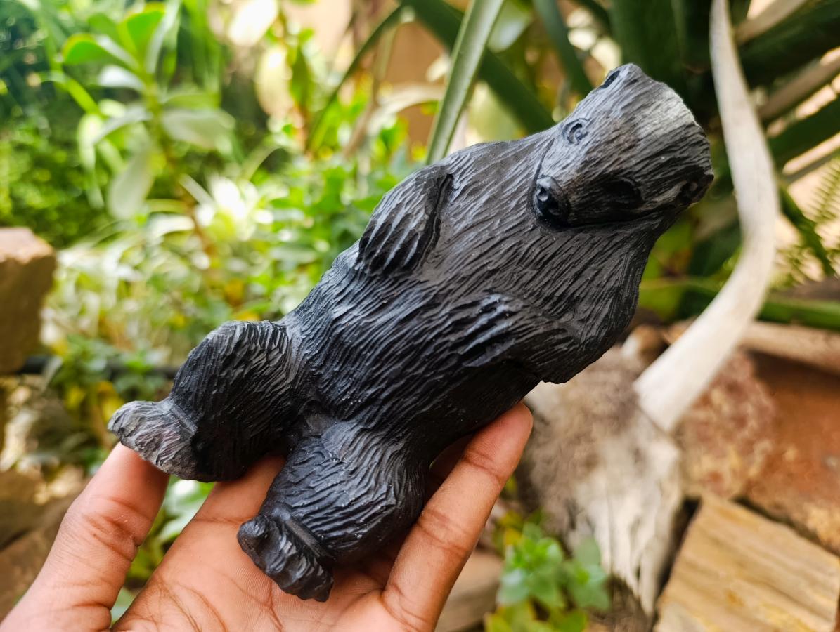 Hand Made Mixed Collie and Badger Carvings x 2 From Zimbabwe