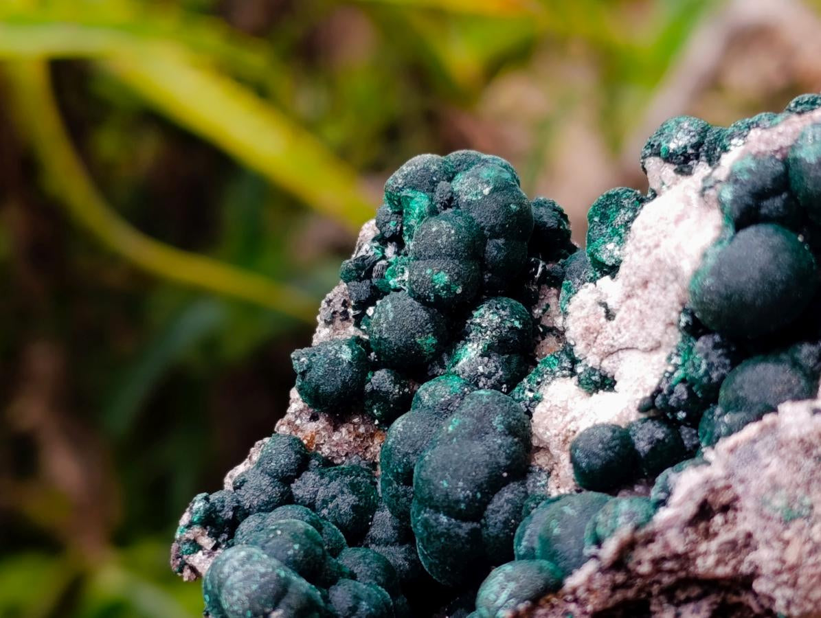 Natural Crystalline Ball Malachite and Quartz on Dolomite Specimen x 1 From Mindingi Mine, Kambove, Congo