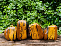 Polished Jumbo Golden Tigers Eye with Banded Iron Stone Free Forms x 4 From Prieska, South Africa