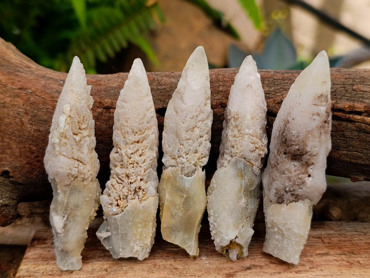 Natural Drusy Quartz Coated Spearhead Calcite Specimens x 35 From Albert's Mountain, Lesotho