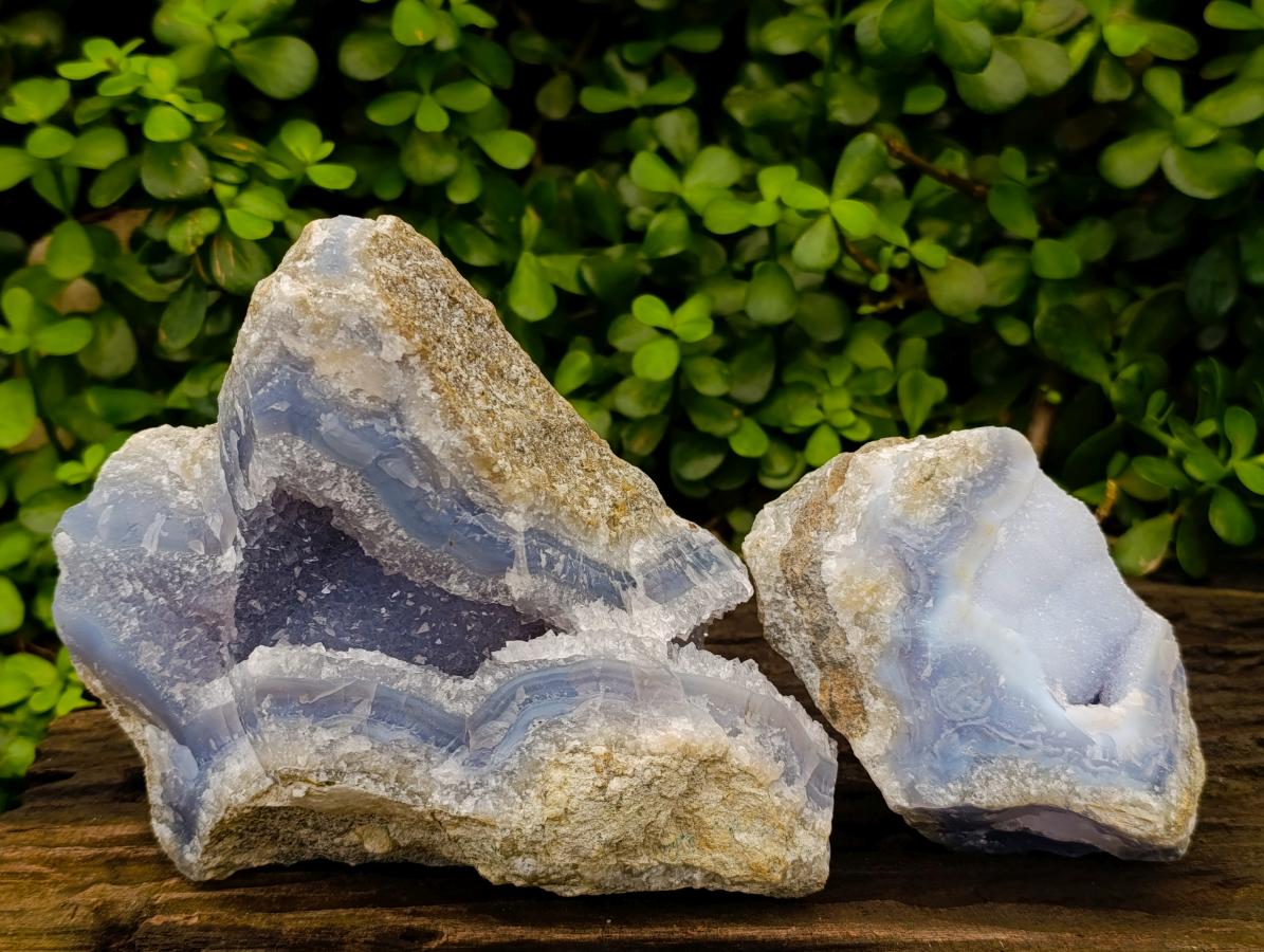 Natural Blue Lace Agate Geode Specimens x 2 From Nsanje, Malawi