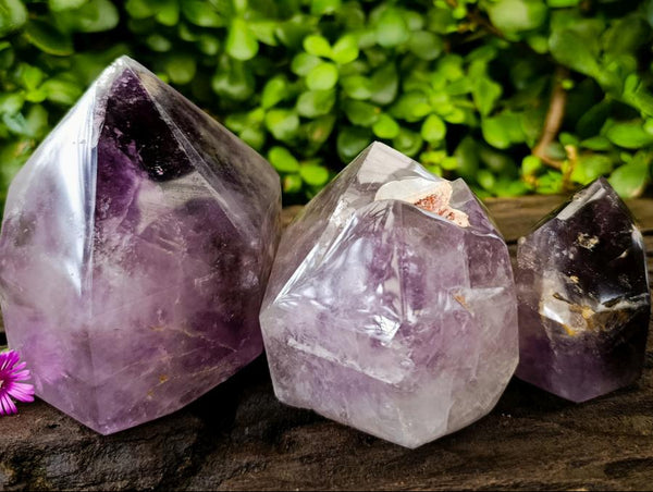 Polished Smokey Amethyst Window Crystals x 3 From Akansobe, Madagascar