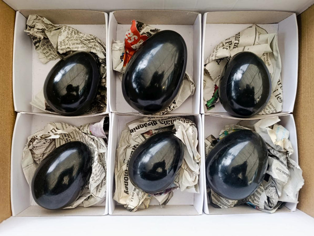 Polished Black Basalt Eggs x 6 From Madagascar