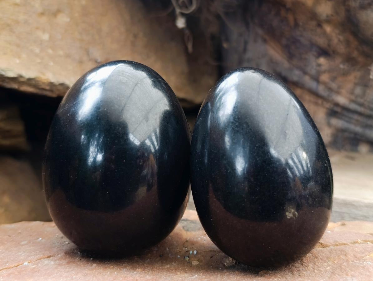 Polished Black Basalt Eggs x 6 From Madagascar