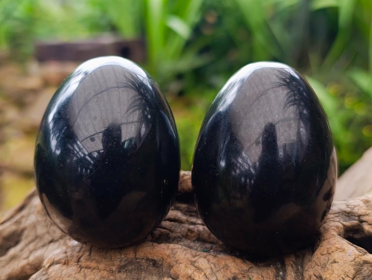 Polished Black Basalt Eggs x 6 From Madagascar
