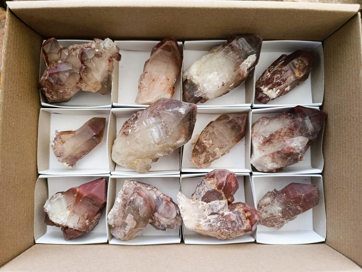 Natural Red Hematoid Quartz Crystals x 12 From Karoi, Zimbabwe