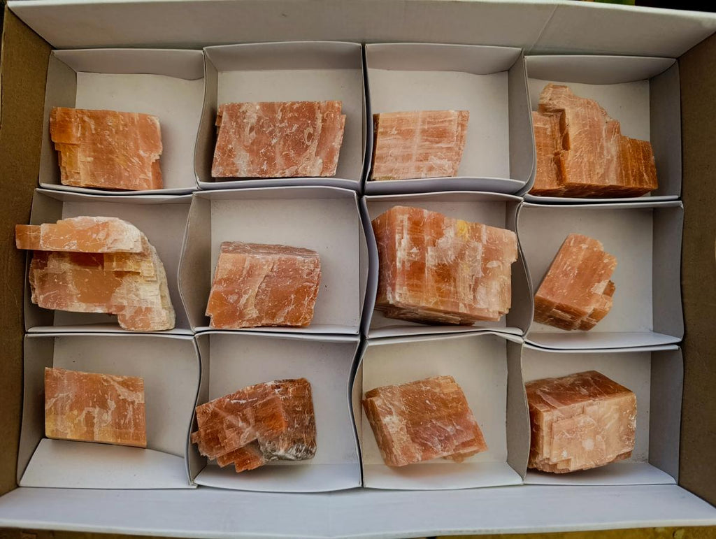 Natural Sunset Orange Calcite Specimens x 12 From Spitzkop, Namibia