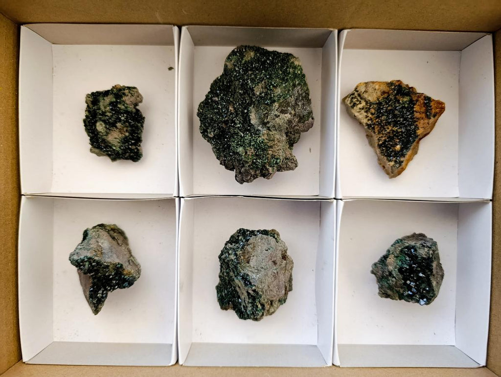 Natural Libethenite Crystals On Dolomite Matrix Specimens x 6 From Shituru, Congo