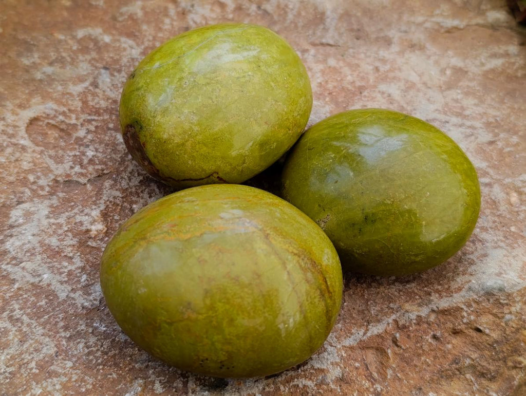 Polished Green Opal Galets x 12 From Betroka, Madagascar