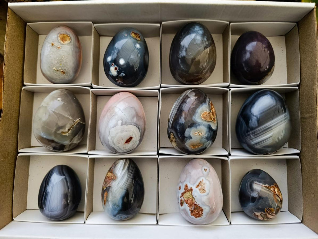 Polished Red Shashe River Agate Eggs x 12 From Shashe River, Zimbabwe