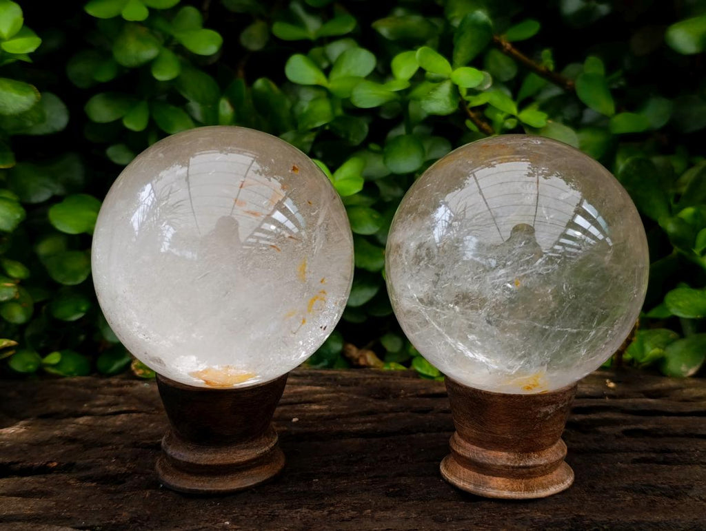 Polished Clear Rock Crystal Balls x 2 From Amoron’i Mania Madagascar