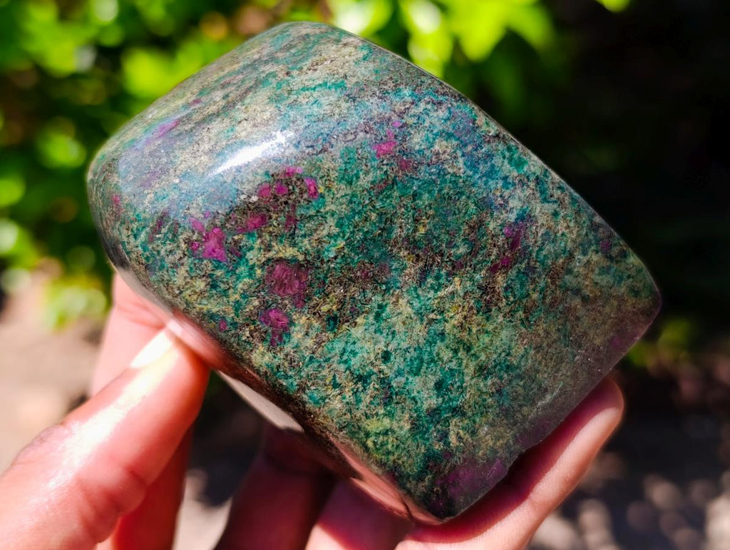 Polished Ruby Corundum In Chrome Verdite Standing Free Forms x 4 From Mutoko, Zimbabwe