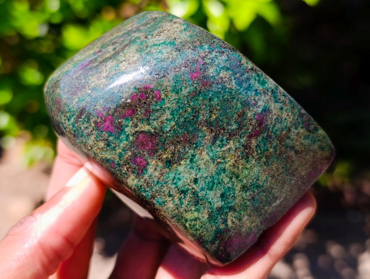 Polished Ruby Corundum In Chrome Verdite Standing Free Forms x 4 From Mutoko, Zimbabwe