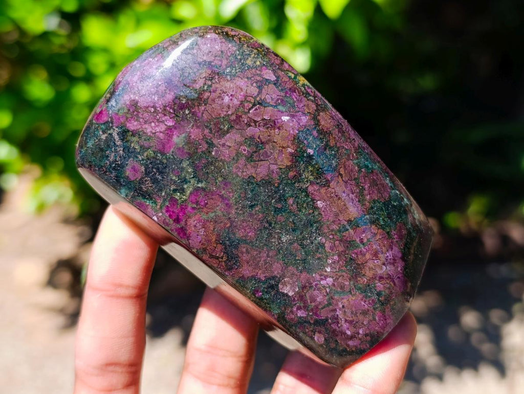 Polished Ruby Corundum In Chrome Verdite Standing Free Forms x 4 From Mutoko, Zimbabwe