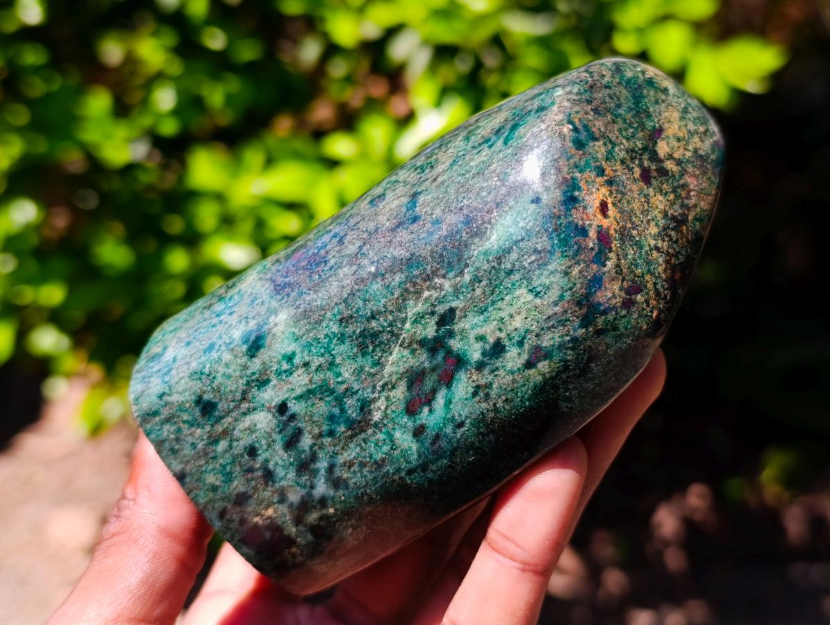 Polished Ruby Corundum In Chrome Verdite Standing Free Forms x 4 From Mutoko, Zimbabwe