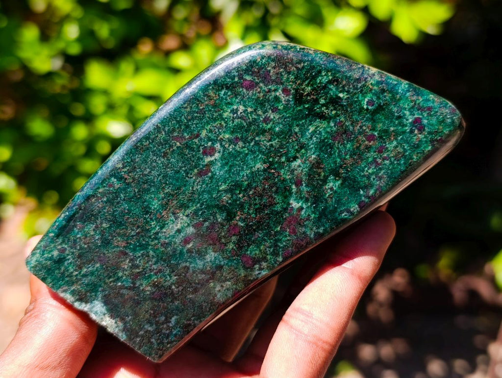 Polished Ruby Corundum In Chrome Verdite Standing Free Forms x 4 From Mutoko, Zimbabwe