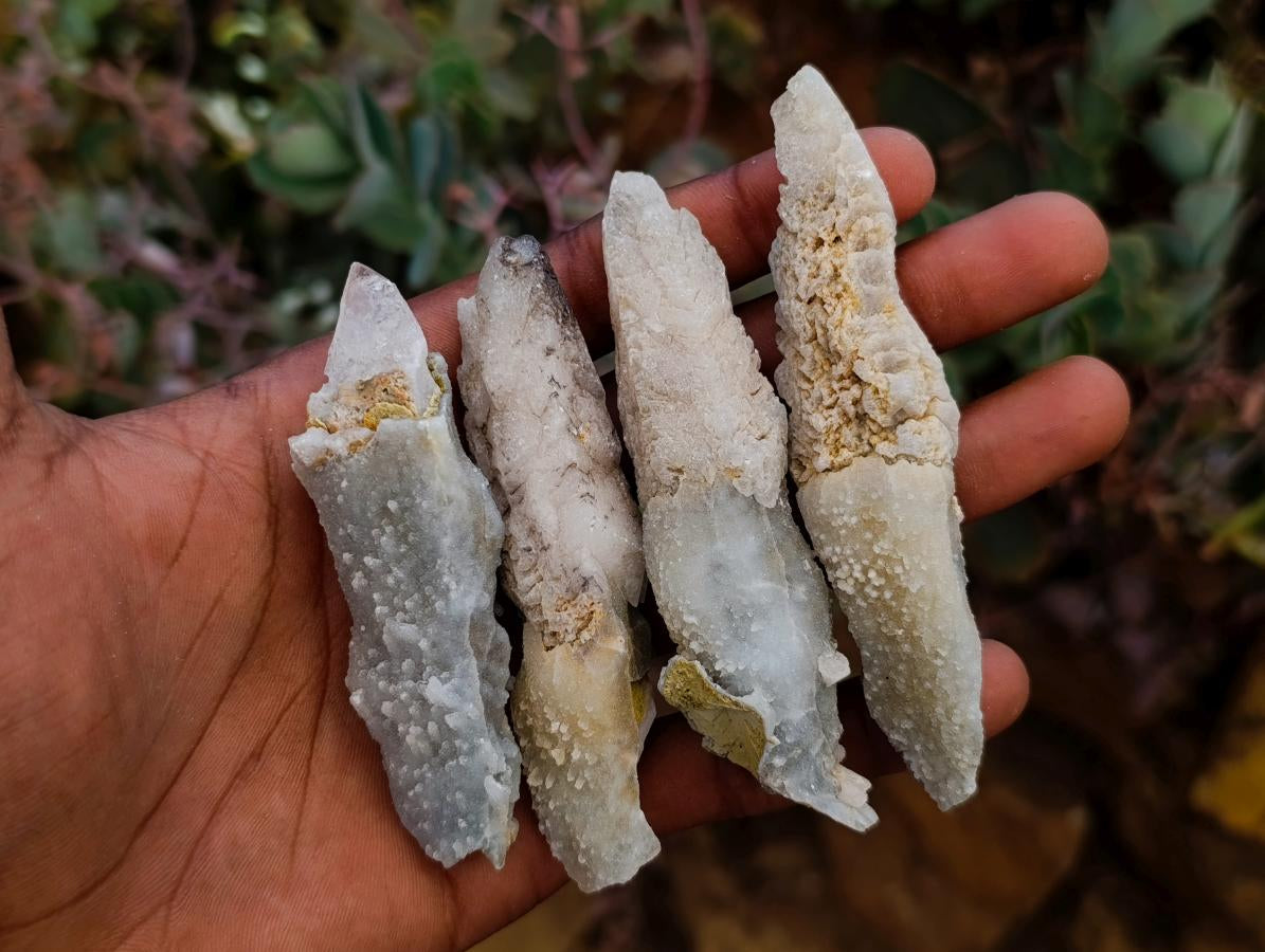 Natural Drusy Quartz Coated Spearhead Calcite Specimens x 35 From Albert's Mountain, Lesotho