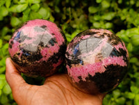 Polished Rhodonite Spheres x 2 From Ambindavato, Madagascar