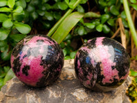 Polished Rhodonite Spheres x 2 From Ambindavato, Madagascar