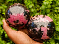 Polished Rhodonite Spheres x 2 From Ambindavato, Madagascar