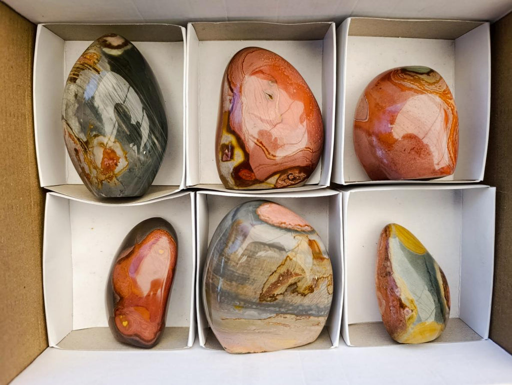 Polished Polychrome Jasper Standing Free Forms x 6 From NW Coast, Madagascar