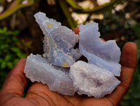 Natural Etched Blue Chalcedony Geode Specimens x 35 From Nsanje, Malawi