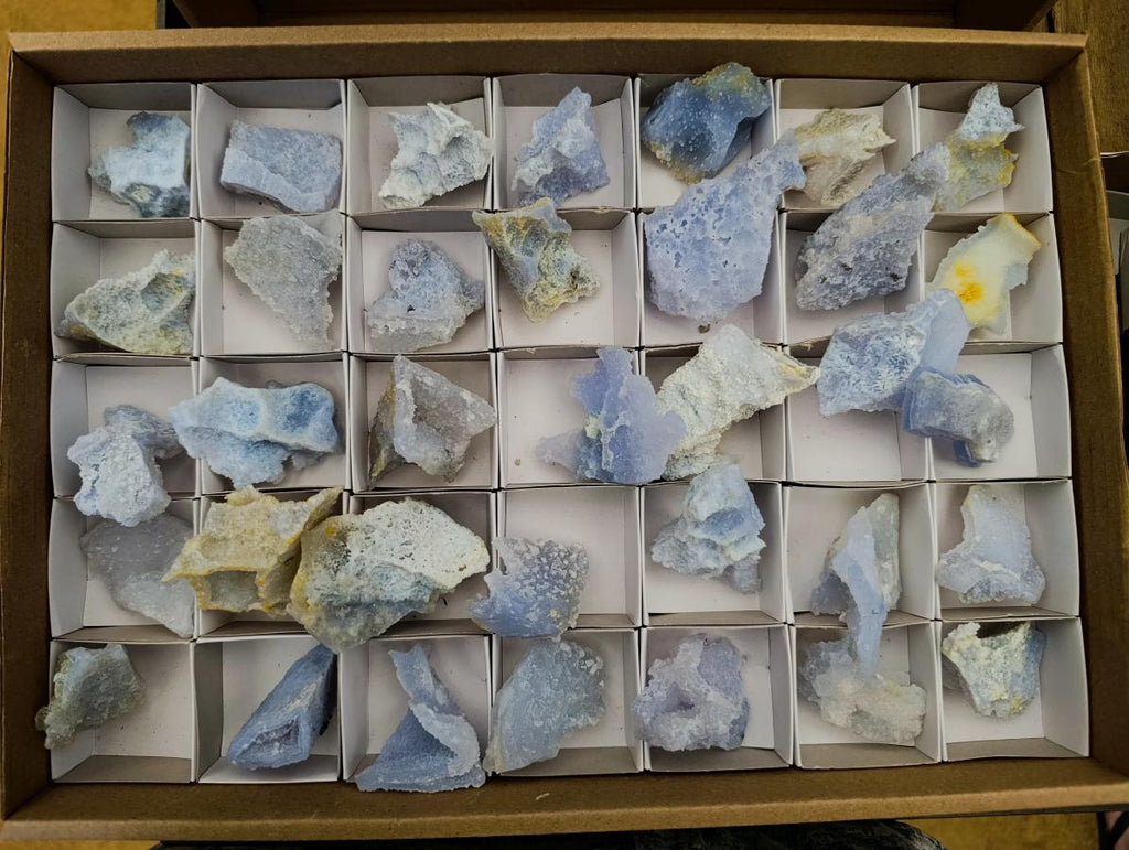 Natural Etched Blue Chalcedony Geode Specimens x 35 From Nsanje, Malawi