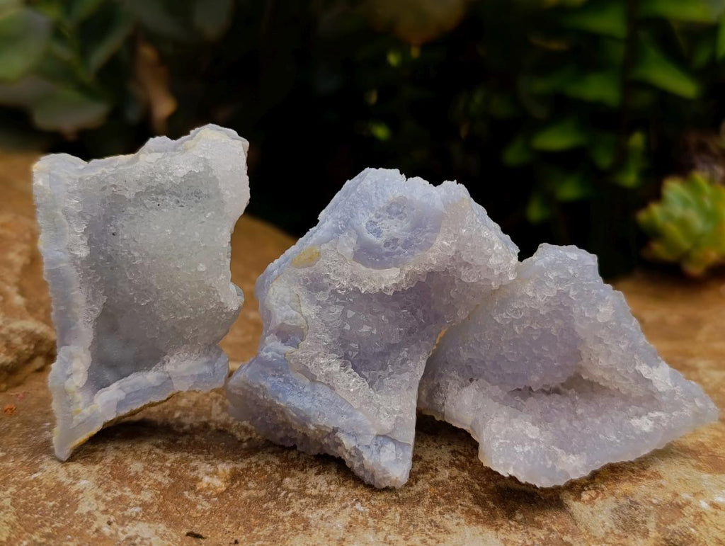 Natural Etched Blue Chalcedony Geode Specimens x 35 From Nsanje, Malawi