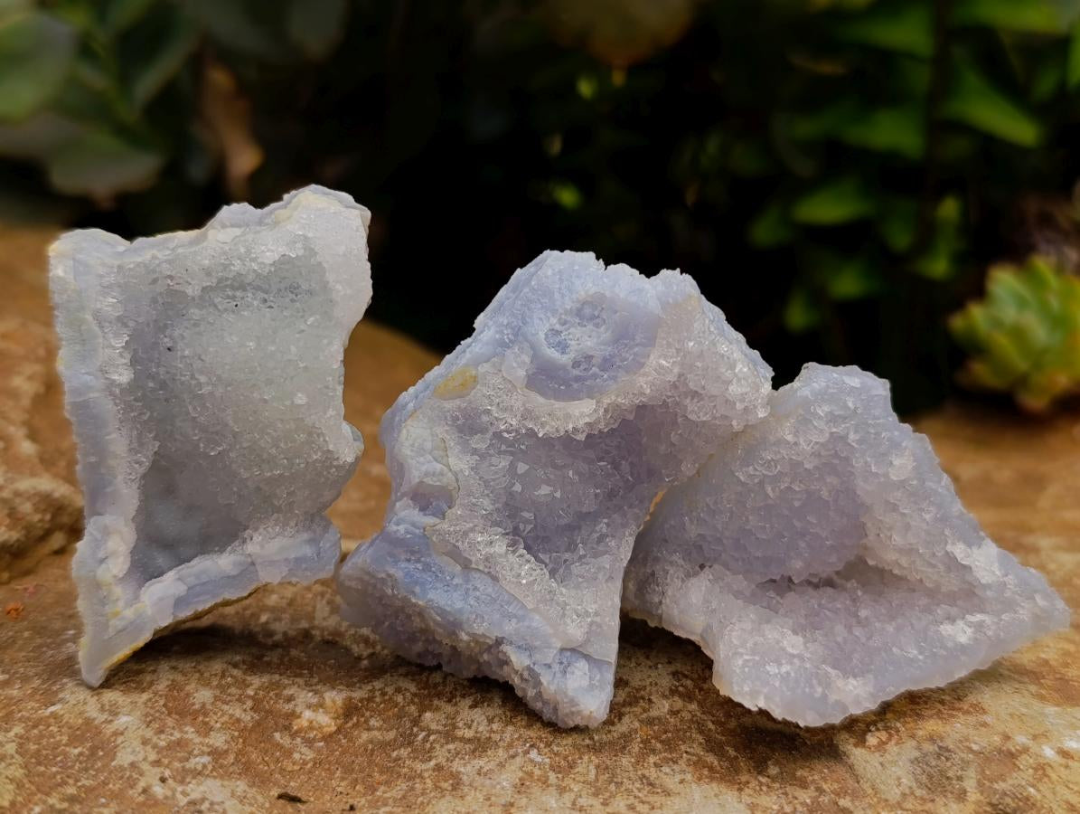 Natural Etched Blue Chalcedony Geode Specimens x 35 From Nsanje, Malawi