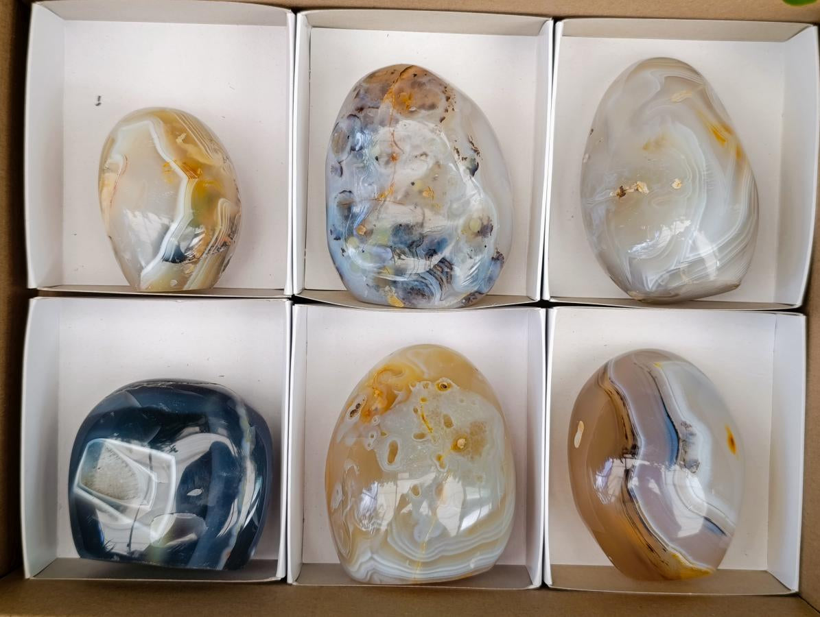 Polished Banded Agate Standing Free Forms x 6 From Madagascar