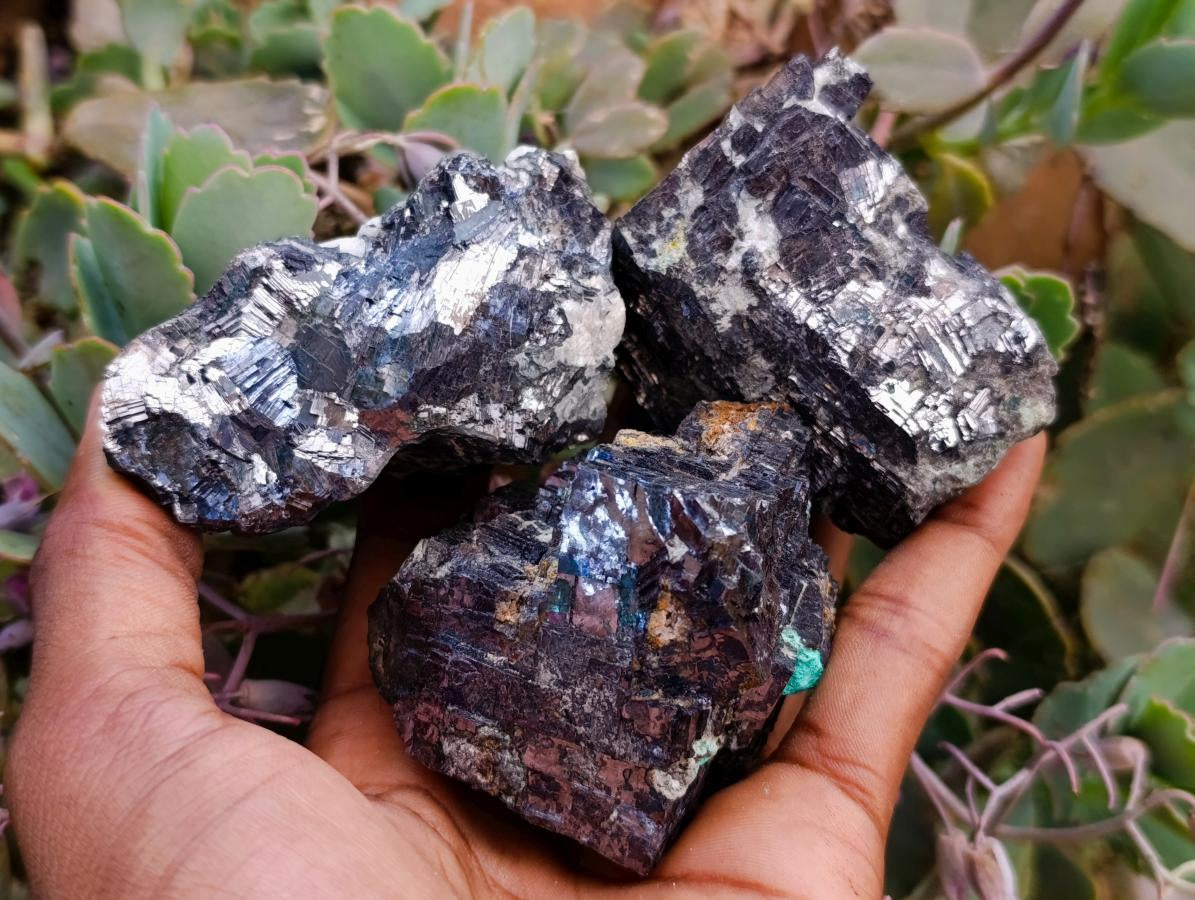 Natural Bright Silver Lead Galena Cobbed Specimens x 6 From Kaokoveld, Namibia