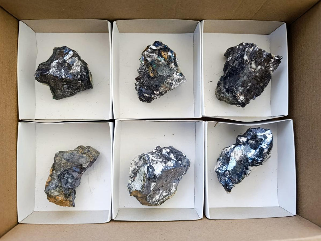 Natural Bright Silver Lead Galena Cobbed Specimens x 6 From Kaokoveld, Namibia