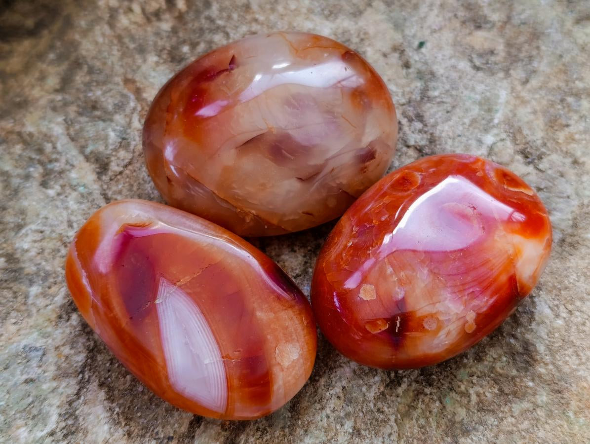 Polished Carnelian Agate Gemstone Galets x 12 From Madagascar