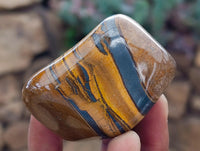 Polished Jumbo Golden Tigers Eye with Banded Iron Stone Free Forms x 12 From Prieska, South Africa