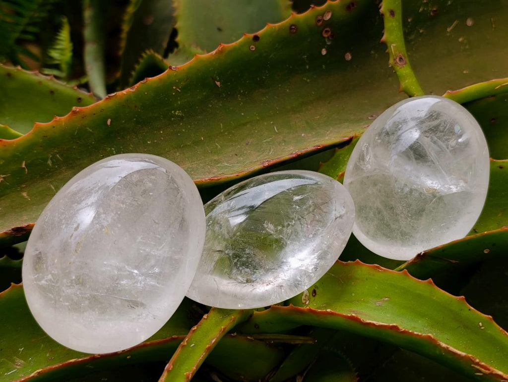 Polished Rock Crystal Palm Stones x 12 From Amoron’i Mania Madagascar