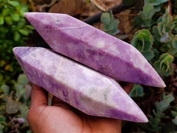 Polished Lepidolite Double Terminated Crystals x 6 From Zimbabwe