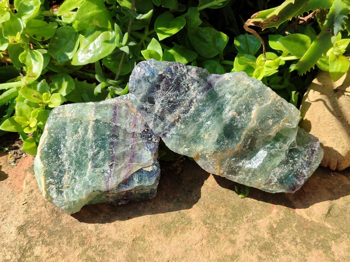 Natural Watermelon Fluorite Cobbed Specimens x 4 From Uis, Namibia