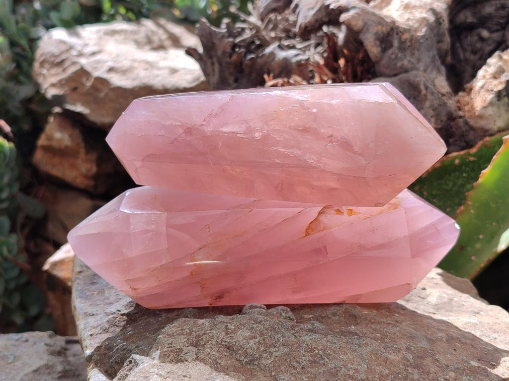 Polished Double Terminated Rose Quartz Crystals x 2 From Madagascar - Toprock Gemstones and Minerals 