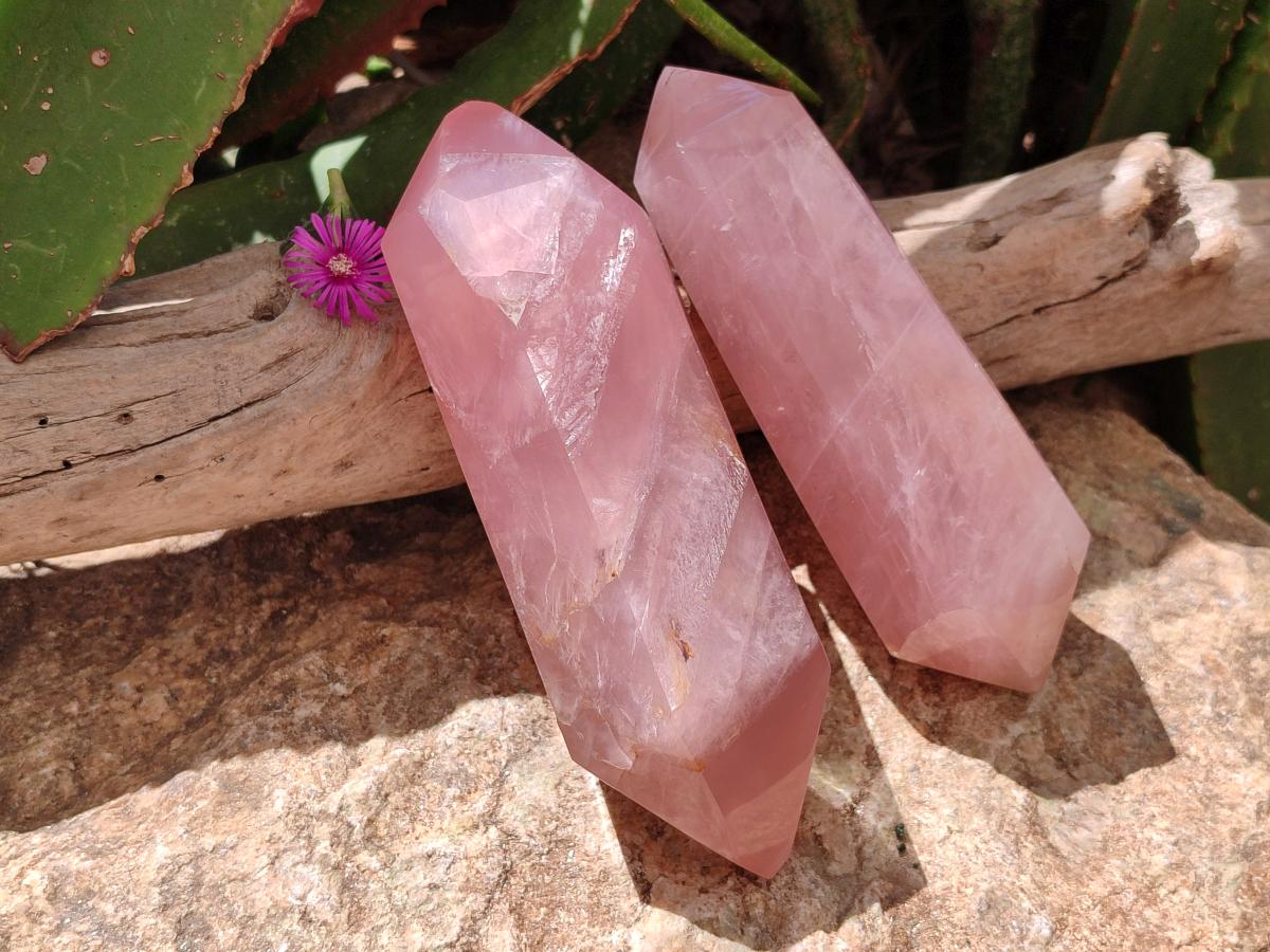 Polished Double Terminated Rose Quartz Crystals x 2 From Madagascar - Toprock Gemstones and Minerals 