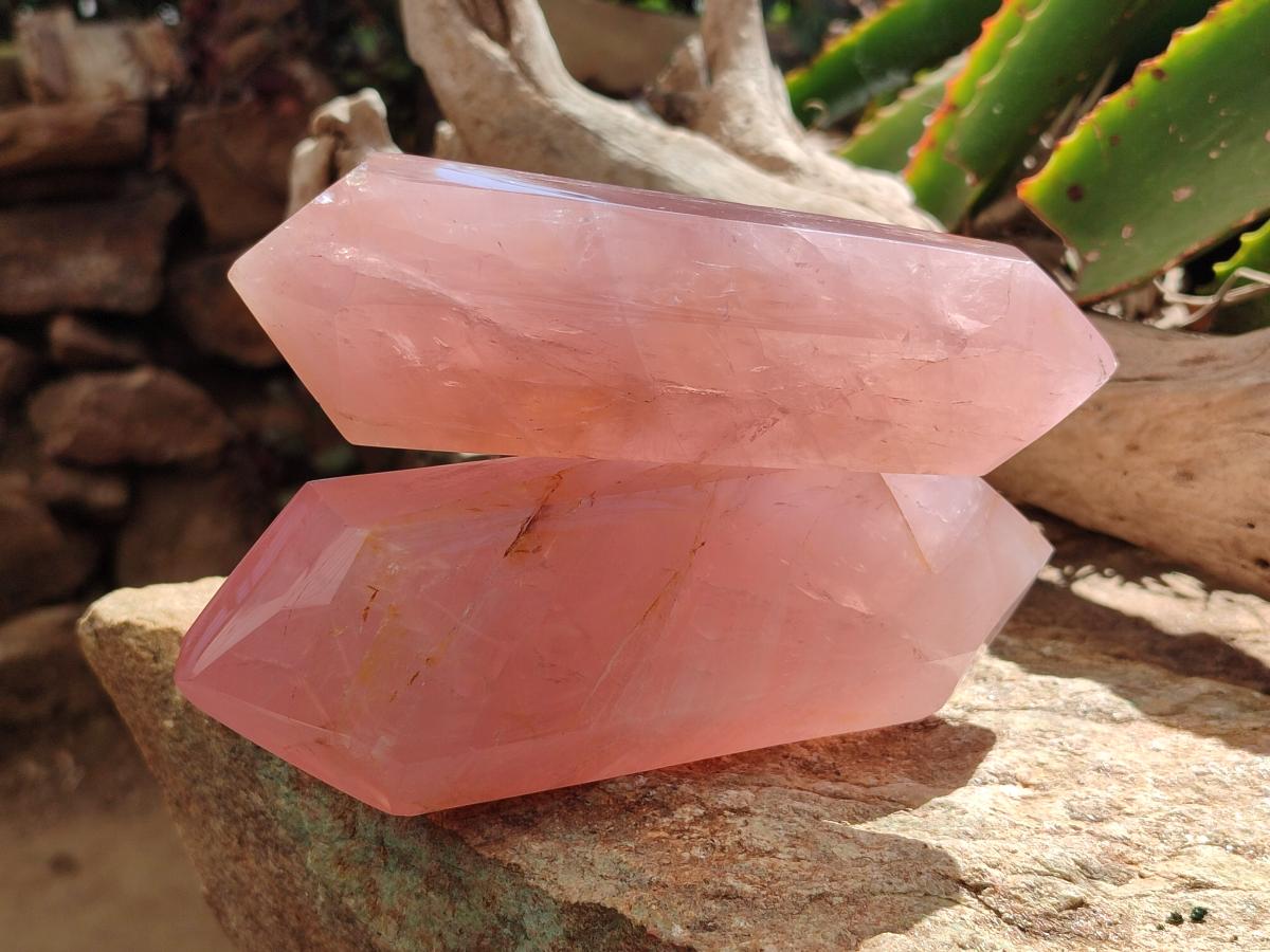 Polished Double Terminated Rose Quartz Crystals x 2 From Madagascar - Toprock Gemstones and Minerals 