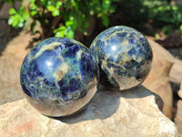 Polished Blue Iolite Water Sapphire Sphere x 2 From Madagascar