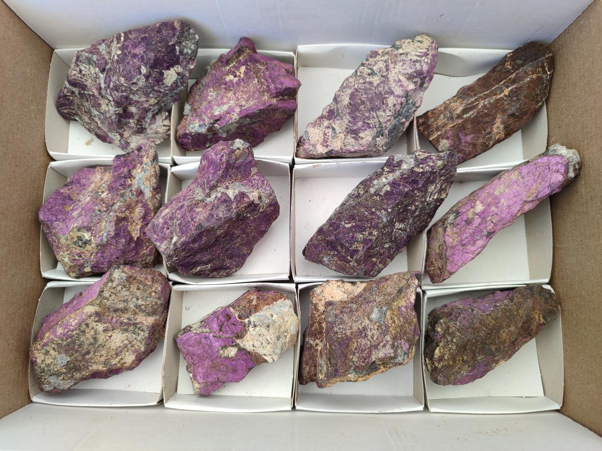 Natural Metallic Cobbed Purpurite Specimens x 12 From Erongo, Namibia