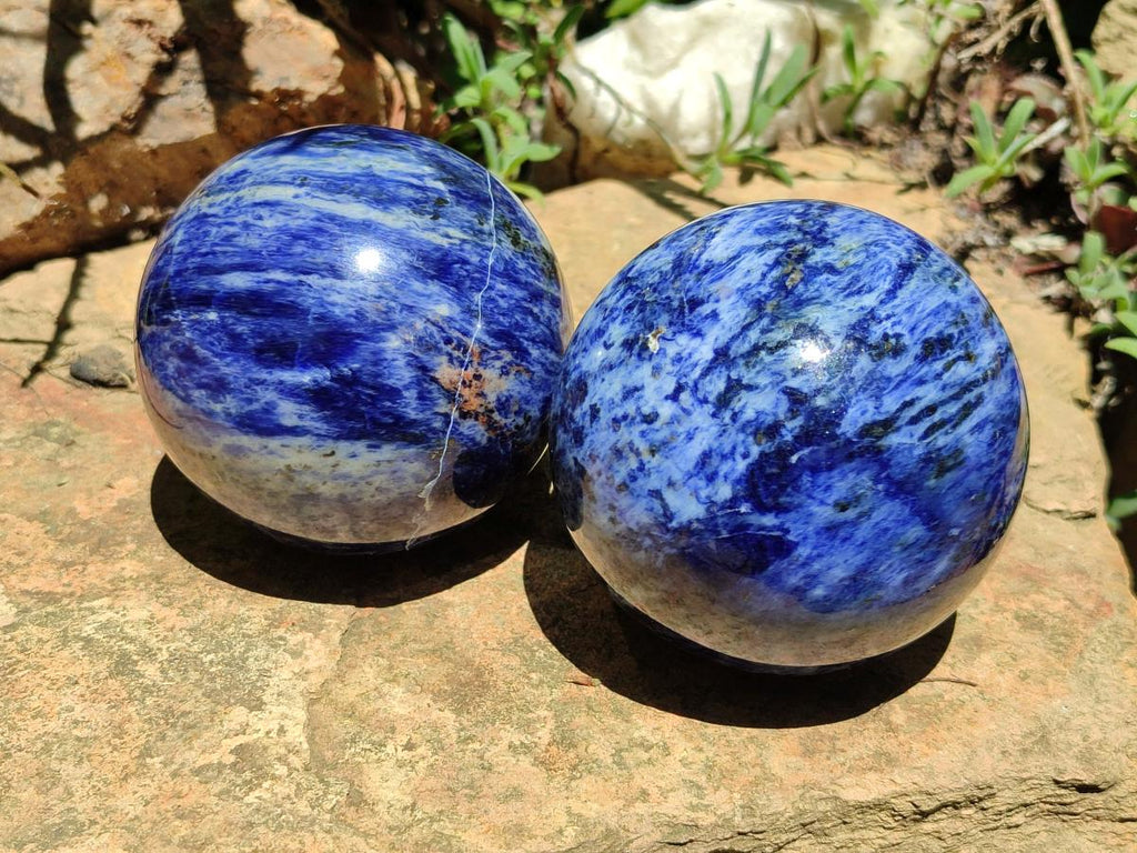Polished Sodalite Spheres x 2 From Kunene River, Namibia