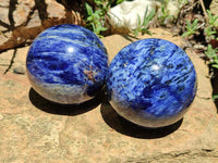 Polished Sodalite Spheres x 2 From Kunene River, Namibia