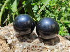Polished Black Basalt Spheres x 12 From Madagascar