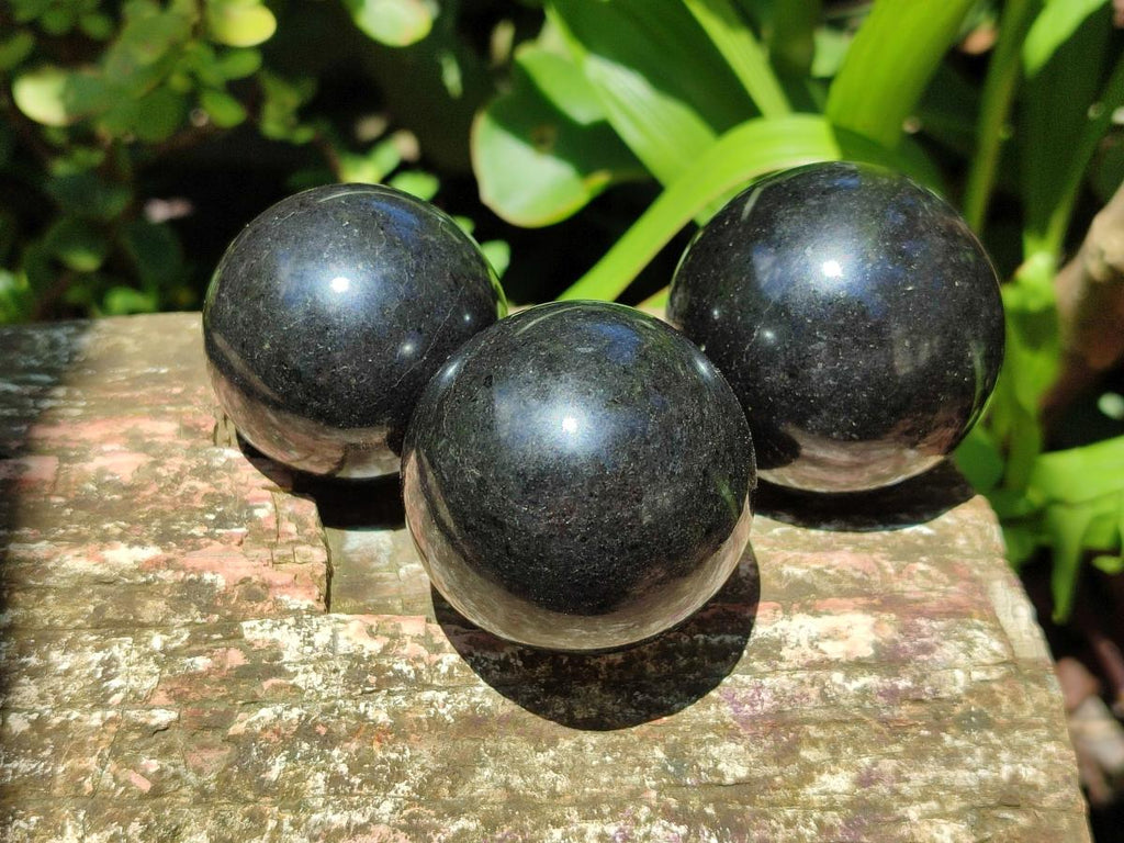Polished Black Basalt Spheres x 12 From Madagascar